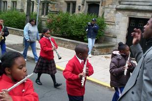 High Street pulsated with Ray Charles' “The Golddiggers' March” thanks to the William Fluker-led Davis Street Marching Band.