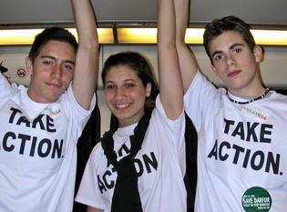 Heading to the rally via the D.C. Metro were, from left, Zack Wright, teen organizer Amalyah Oren, and Dylan Duchen.