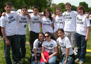 Teens who rode a New Haven bus organized by the Greater New Haven Jewish Federation to the rally.