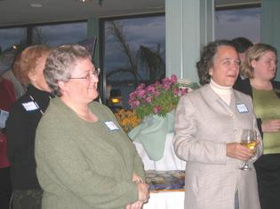 Joan Channick, new managing director of Long Wharf, with Yale Repertory Theatre Managing Director Vicki Nolan.